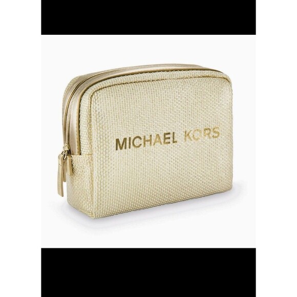 Mk michael kors cosmetic bag new pouch Wallet gold new - Picture 1 of 1